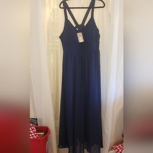 Roiii Swing Strapless Shoulder Elegant Navy Color Formal Dress